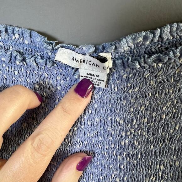 American Eagle Smocked Square Neck Long Sleeve Blouse Top Blue Polka Dot Size M - Picture 5 of 6